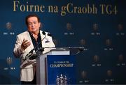 3 November 2023; MC Marty Morrissey speaking during the 2023 TG4 Teams of the Championship awards night at Croke Park in Dublin. Photo by Sam Barnes/Sportsfile