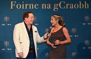 3 November 2023; Deborah Murphy of Limerick is interviewed by MC Marty Morrissey during the 2023 TG4 Teams of the Championship awards night at Croke Park in Dublin. Photo by Sam Barnes/Sportsfile