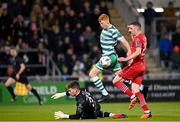 3 November 2023; Rory Gaffney of Shamrock Rovers in action against Sligo Rovers goalkeeper Conor Walsh and teammate Garry Buckley during the SSE Airtricity Men's Premier Division match between Shamrock Rovers and Sligo Rovers at Tallaght Stadium in Dublin. Photo by Seb Daly/Sportsfile