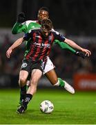 3 November 2023; James McManus of Bohemians in action against Tunde Owolabi of Cork City during the SSE Airtricity Men's Premier Division match between Bohemians and Cork City at Dalymount Park in Dublin. Photo by Tyler Miller/Sportsfile