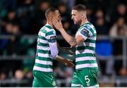 3 November 2023; Graham Burke of Shamrock Rovers, left, celebrates with teammate Lee Grace after scoring his side's first goal during the SSE Airtricity Men's Premier Division match between Shamrock Rovers and Sligo Rovers at Tallaght Stadium in Dublin. Photo by Seb Daly/Sportsfile