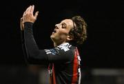 3 November 2023; Dylan Connolly of Bohemians reacts during the SSE Airtricity Men's Premier Division match between Bohemians and Cork City at Dalymount Park in Dublin. Photo by Tyler Miller/Sportsfile