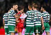 3 November 2023; Graham Burke of Shamrock Rovers, 10, celebrates with teammate Lee Grace after scoring his side's first goal during the SSE Airtricity Men's Premier Division match between Shamrock Rovers and Sligo Rovers at Tallaght Stadium in Dublin. Photo by Stephen McCarthy/Sportsfile