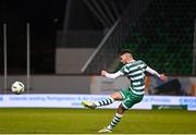 3 November 2023; Dylan Watts of Shamrock Rovers shoots to score his side's second goal, from a free kick, during the SSE Airtricity Men's Premier Division match between Shamrock Rovers and Sligo Rovers at Tallaght Stadium in Dublin. Photo by Stephen McCarthy/Sportsfile