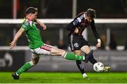 3 November 2023; Paddy Kirk of Bohemians is tackled by Cian Murphy of Cork City during the SSE Airtricity Men's Premier Division match between Bohemians and Cork City at Dalymount Park in Dublin. Photo by Tyler Miller/Sportsfile