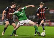 3 November 2023; Paddy Kirk of Bohemians in action against Cian Murphy of Cork City during the SSE Airtricity Men's Premier Division match between Bohemians and Cork City at Dalymount Park in Dublin. Photo by Tyler Miller/Sportsfile