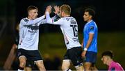 3 November 2023; Daryl Horgan of Dundalk celebrates after scoring his side's second goal with Daniel Kelly during the SSE Airtricity Men's Premier Division match between UCD and Dundalk at UCD Bowl in Dublin. Photo by Stephen Marken/Sportsfile
