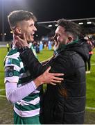 3 November 2023; Shamrock Rovers manager Stephen Bradley and Johnny Kenny of Shamrock Rovers after their side's victory in the SSE Airtricity Men's Premier Division match between Shamrock Rovers and Sligo Rovers at Tallaght Stadium in Dublin. Photo by Seb Daly/Sportsfile