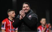 3 November 2023; Derry City manager Ruaidhrí Higgins after the SSE Airtricity Men's Premier Division match between Derry City and St Patrick's Athletic at The Ryan McBride Brandywell Stadium in Derry. Photo by Ramsey Cardy/Sportsfile