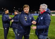 3 November 2023; Shelbourne manager Damien Duff with Shelbourne vice-chairmen Andrew Doyle after their side's victory in the SSE Airtricity Men's Premier Division match between Drogheda United and Shelbourne at Weaver's Park in Drogheda, Louth. Photo by Piaras Ó Mídheach/Sportsfile