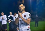 3 November 2023; Patrick Hoban of Dundalk applauds supporters after the SSE Airtricity Men's Premier Division match between UCD and Dundalk at UCD Bowl in Dublin. Photo by Stephen Marken/Sportsfile