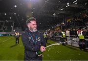 3 November 2023; Shamrock Rovers manager Stephen Bradley celebrates after his side's victory in the SSE Airtricity Men's Premier Division match between Shamrock Rovers and Sligo Rovers at Tallaght Stadium in Dublin. Photo by Seb Daly/Sportsfile