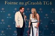 3 November 2023; Lauren Burke of Kildare is interviewed by MC Marty Morrissey during the 2023 TG4 Teams of the Championship awards night at Croke Park in Dublin. Photo by Sam Barnes/Sportsfile