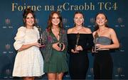 3 November 2023; Sisters and TG4 Junior Team of the Championship Award winners Grace Lee, left, and Yvonne Lee, second from left, both of Limerick, with sisters Laoise Duffy and Orla Duffy, both of Down, during the 2023 TG4 Teams of the Championship awards night at Croke Park in Dublin. Photo by Sam Barnes/Sportsfile