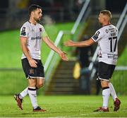 3 November 2023; Patrick Hoban, left, and Keith Ward of Dundalk after the SSE Airtricity Men's Premier Division match between UCD and Dundalk at UCD Bowl in Dublin. Photo by Stephen Marken/Sportsfile