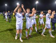 3 November 2023; Luke Byrne of Shelbourne, left, after his side's victory in the SSE Airtricity Men's Premier Division match between Drogheda United and Shelbourne at Weaver's Park in Drogheda, Louth. Photo by Piaras Ó Mídheach/Sportsfile