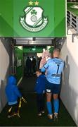 3 November 2023; Shamrock Rovers goalkeeper Alan Mannus walks down the tunnel with his children after his side's victory in  the SSE Airtricity Men's Premier Division match between Shamrock Rovers and Sligo Rovers at Tallaght Stadium in Dublin. Photo by Seb Daly/Sportsfile