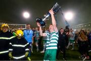 3 November 2023; Rory Gaffney of Shamrock Rovers celebrates with the SSE Airtricity League Premier Division trophy after during the SSE Airtricity Men's Premier Division match between Shamrock Rovers and Sligo Rovers at Tallaght Stadium in Dublin. Photo by Stephen McCarthy/Sportsfile