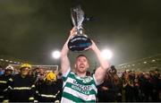 3 November 2023; Aaron Greene of Shamrock Rovers celebrates with the SSE Airtricity League Premier Division trophy after the SSE Airtricity Men's Premier Division match between Shamrock Rovers and Sligo Rovers at Tallaght Stadium in Dublin. Photo by Stephen McCarthy/Sportsfile