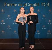 3 November 2023; Down TG4 Junior Team of the Championship award winners and sisters Orla Duffy, left, and Laoise Duffy with their awards, during the 2023 TG4 Teams of the Championship awards night at Croke Park in Dublin. Photo by Sam Barnes/Sportsfile