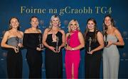 3 November 2023; Down TG4 Junior Team of the Championship award winners, from left, Orla Duffy, Laoise Duffy, Meghan Doherty, Orla Boyle, Amy McGivern and Aoife Laverty, with their awards, during the 2023 TG4 Teams of the Championship awards night at Croke Park in Dublin. Photo by Sam Barnes/Sportsfile