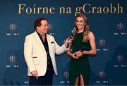 3 November 2023; Orlaith Prenter of Antrim is interviewed by MC Marty Morrissey during the 2023 TG4 Teams of the Championship awards night at Croke Park in Dublin. Photo by Sam Barnes/Sportsfile