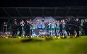 3 November 2023; Shamrock Rovers captain Ronan Finn lifts the SSE Airtricity League Premier Division trophy after the SSE Airtricity Men's Premier Division match between Shamrock Rovers and Sligo Rovers at Tallaght Stadium in Dublin. Photo by Stephen McCarthy/Sportsfile