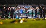 3 November 2023; Shamrock Rovers captain Ronan Finn lifts the SSE Airtricity League Premier Division trophy after the SSE Airtricity Men's Premier Division match between Shamrock Rovers and Sligo Rovers at Tallaght Stadium in Dublin. Photo by Stephen McCarthy/Sportsfile