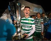 3 November 2023; Johnny Kenny of Shamrock Rovers celebrates with the SSE Airtricity League Premier Division trophy after the SSE Airtricity Men's Premier Division match between Shamrock Rovers and Sligo Rovers at Tallaght Stadium in Dublin. Photo by Stephen McCarthy/Sportsfile