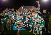 3 November 2023; Ronan Finn of Shamrock Rovers, centre, and teammates celebrate with the SSE Airtricity League Premier Division trophy after the SSE Airtricity Men's Premier Division match between Shamrock Rovers and Sligo Rovers at Tallaght Stadium in Dublin. Photo by Stephen McCarthy/Sportsfile