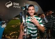 3 November 2023; Aaron Greene of Shamrock Rovers celebrates with the SSE Airtricity Men's Premier Division trophy after his side's victory in the SSE Airtricity Men's Premier Division match between Shamrock Rovers and Sligo Rovers at Tallaght Stadium in Dublin. Photo by Stephen McCarthy/Sportsfile