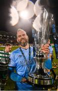 3 November 2023; Shamrock Rovers goalkeeper Alan Mannus celebrates with the SSE Airtricity League Premier Division trophy after the SSE Airtricity Men's Premier Division match between Shamrock Rovers and Sligo Rovers at Tallaght Stadium in Dublin. Photo by Stephen McCarthy/Sportsfile