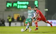3 November 2023; Rory Gaffney of Shamrock Rovers in action against Greg Bolger of Sligo Rovers during the SSE Airtricity Men's Premier Division match between Shamrock Rovers and Sligo Rovers at Tallaght Stadium in Dublin. Photo by Seb Daly/Sportsfile