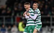 3 November 2023; Dylan Watts of Shamrock Rovers, left, celebrates with teammate Sean Kavanagh after scoring their side's fourth goal during the SSE Airtricity Men's Premier Division match between Shamrock Rovers and Sligo Rovers at Tallaght Stadium in Dublin. Photo by Seb Daly/Sportsfile