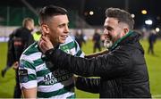 3 November 2023; Shamrock Rovers manager Stephen Bradley, right, and Gary O'Neill after the SSE Airtricity Men's Premier Division match between Shamrock Rovers and Sligo Rovers at Tallaght Stadium in Dublin. Photo by Seb Daly/Sportsfile