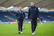 4 November 2023; Dylan Donnellan, left, and Brian Deeny of Leinster walk the pitch before the United Rugby Championship match between Leinster and Edinburgh at the RDS Arena in Dublin. Photo by Harry Murphy/Sportsfile