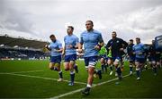 4 November 2023; Leinster captain Scott Penny leads the team around the pitch during the warmup before the United Rugby Championship match between Leinster and Edinburgh at the RDS Arena in Dublin. Photo by Harry Murphy/Sportsfile