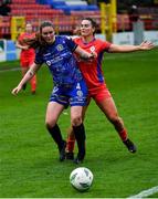 4 November 2023; Lisa Murphy of Bohemians in action against Jemma Quinn of Shelbourne during the SSE Airtricity Women's Premier Division match between Shelbourne and Bohemians at Tolka Park in Dublin. Photo by Stephen Marken/Sportsfile