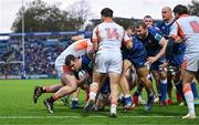 4 November 2023; James Culhane of Leinster on the way to scoring his side's fifth try during the United Rugby Championship match between Leinster and Edinburgh at the RDS Arena in Dublin. Photo by Sam Barnes/Sportsfile