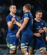 4 November 2023; Brian Deeny, left, and Ross Molony of Leinster celebrate after the United Rugby Championship match between Leinster and Edinburgh at the RDS Arena in Dublin. Photo by Sam Barnes/Sportsfile