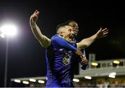 4 November 2023; Ronan Coughlan of Waterford celebrates after scoring his side's first goal with teammate Roland Idowu during the SSE Airtricity Men's First Division Play-Off Final between Waterford and Cobh Ramblers at Turner's Cross in Cork. Photo by Michael P Ryan/Sportsfile