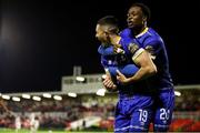 4 November 2023; Ronan Coughlan of Waterford celebrates after scoring his side's first goal with teammate Roland Idowu during the SSE Airtricity Men's First Division Play-Off Final between Waterford and Cobh Ramblers at Turner's Cross in Cork. Photo by Michael P Ryan/Sportsfile