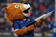 4 November 2023; Leinster mascot Leo The Lion with the &quot;Castore Cannon&quot; before the United Rugby Championship match between Leinster and Edinburgh at the RDS Arena in Dublin. Photo by Sam Barnes/Sportsfile