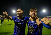 4 November 2023; Waterford players Ronan Coughlan, left, and Ryan Burke after their side's victory in the SSE Airtricity Men's First Division Play-Off Final between Waterford and Cobh Ramblers at Turner's Cross in Cork. Photo by Michael P Ryan/Sportsfile
