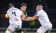 4 November 2023; Tom Farrell of Connacht is tackled by Alan O'Connor of Ulster, left, and Harry Sheridan during the United Rugby Championship match between Connacht and Ulster at The Sportsground in Galway. Photo by Tyler Miller/Sportsfile