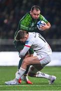 4 November 2023; Jack Aungier of Connacht is tackled by Jake Flannery of Ulster during the United Rugby Championship match between Connacht and Ulster at The Sportsground in Galway. Photo by Tyler Miller/Sportsfile