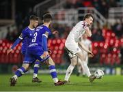 4 November 2023; Matthew McKevitt of Cobh Ramblers in action against Ryan Burke of Waterford during the SSE Airtricity Men's First Division Play-Off Final between Waterford and Cobh Ramblers at Turner's Cross in Cork. Photo by Michael P Ryan/Sportsfile