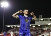4 November 2023; Ronan Coughlan of Waterford celebrates after scoring his side's first goal during the SSE Airtricity Men's First Division Play-Off Final between Waterford and Cobh Ramblers at Turner's Cross in Cork. Photo by Michael P Ryan/Sportsfile