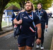 4 November 2023; Pierre Schoeman of Edinburgh arrives before the United Rugby Championship match between Leinster and Edinburgh at the RDS Arena in Dublin. Photo by Harry Murphy/Sportsfile