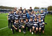 4 November 2023; The Blackrock College team with Leinster players Ross Byrne, Luke McGrath and Dan Sheehan before the Bank of Ireland Half-Time Minis during the United Rugby Championship match between Leinster and Edinburgh at the RDS Arena in Dublin. Photo by Harry Murphy/Sportsfile